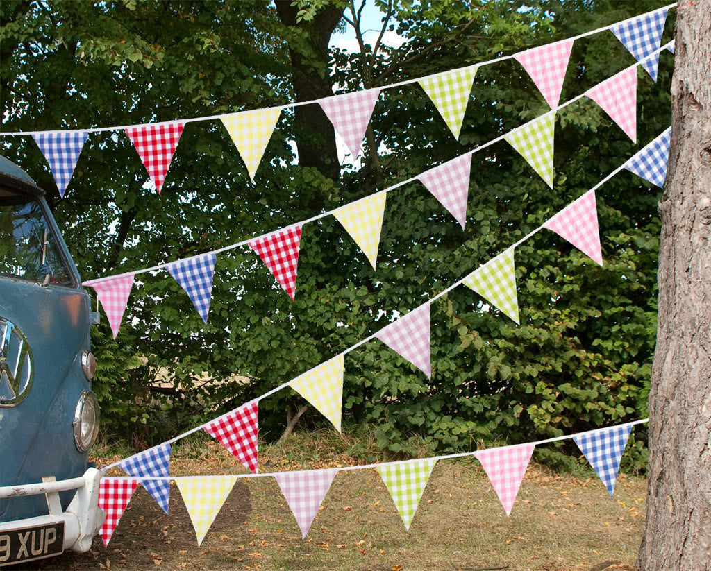 Large Gingham Check Bunting Camper Van