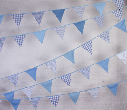 Blue gingham fabric cotton bunting