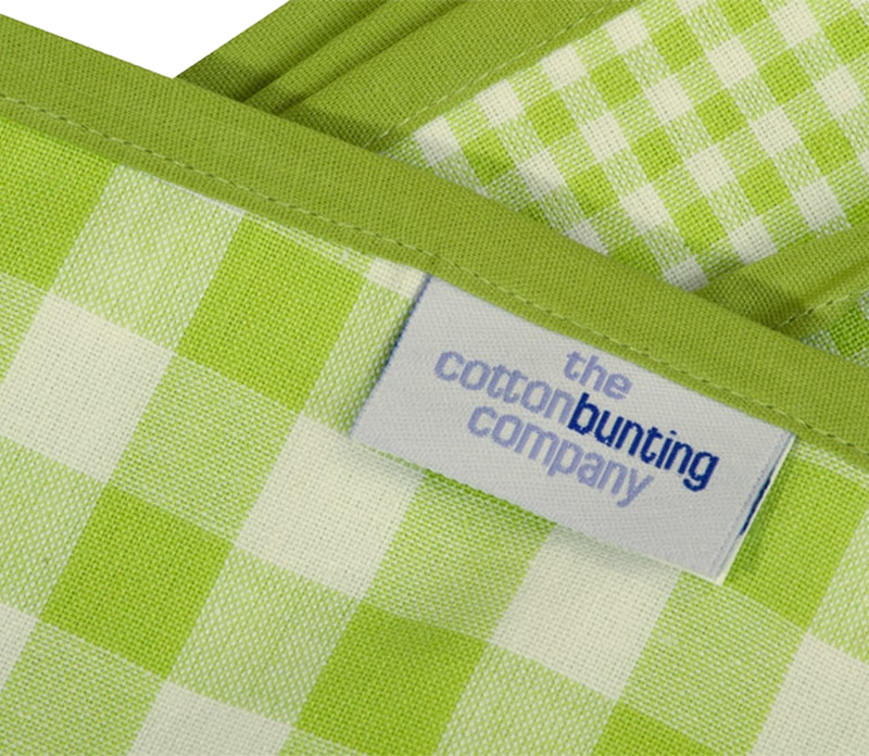 Green cotton bunting from the Cotton bunting company with ginghams and striped fabrics