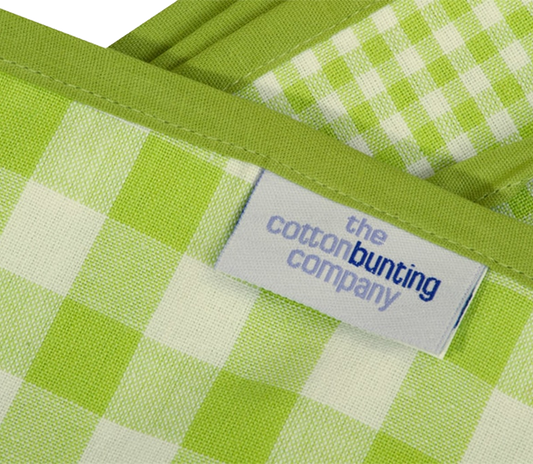 Green cotton bunting from the Cotton bunting company with ginghams and striped fabrics