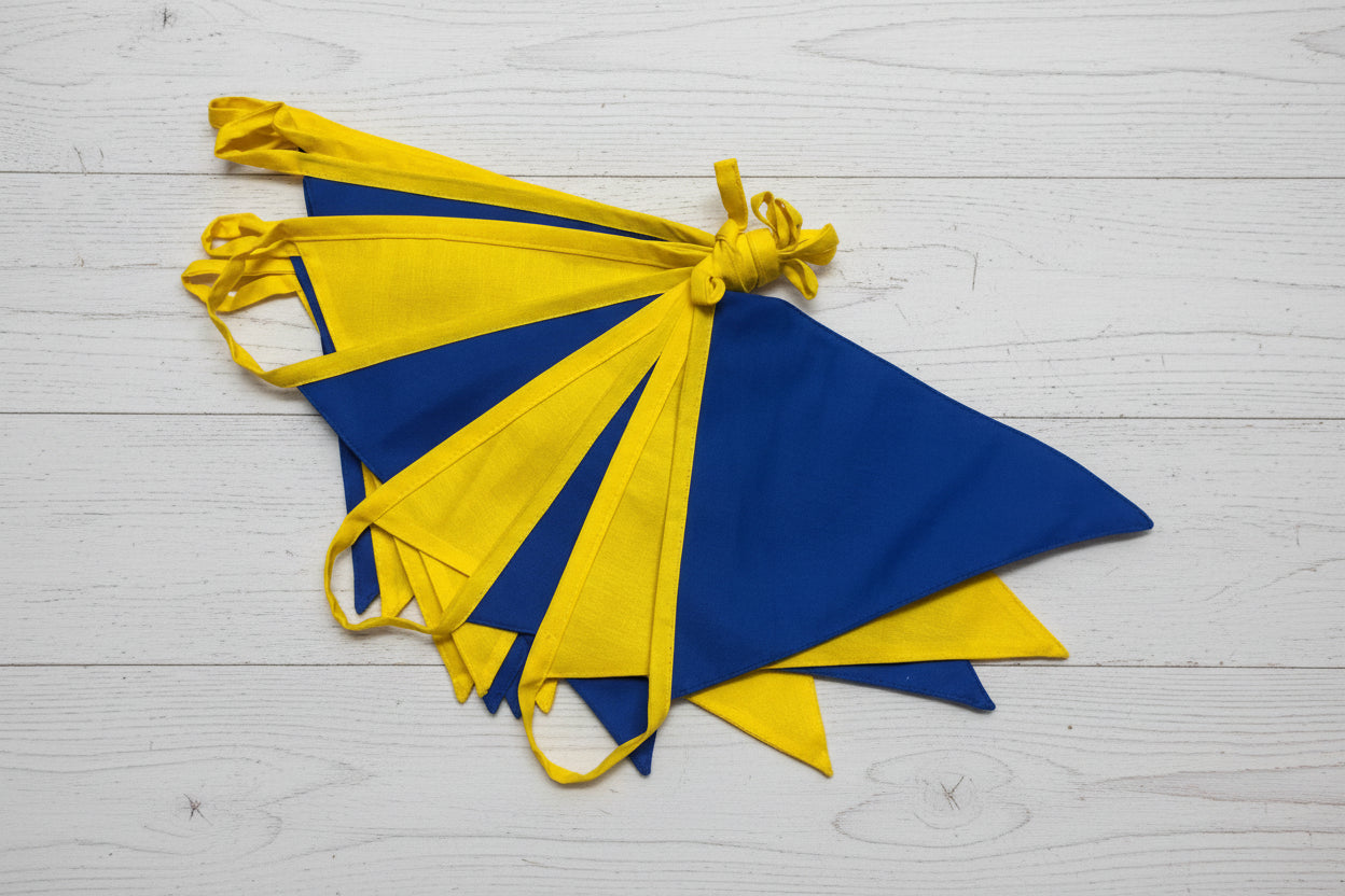 Blue and yellow bunting set on a white background
