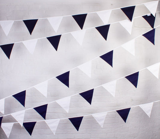 Navy Blue and White Bunting Hanging