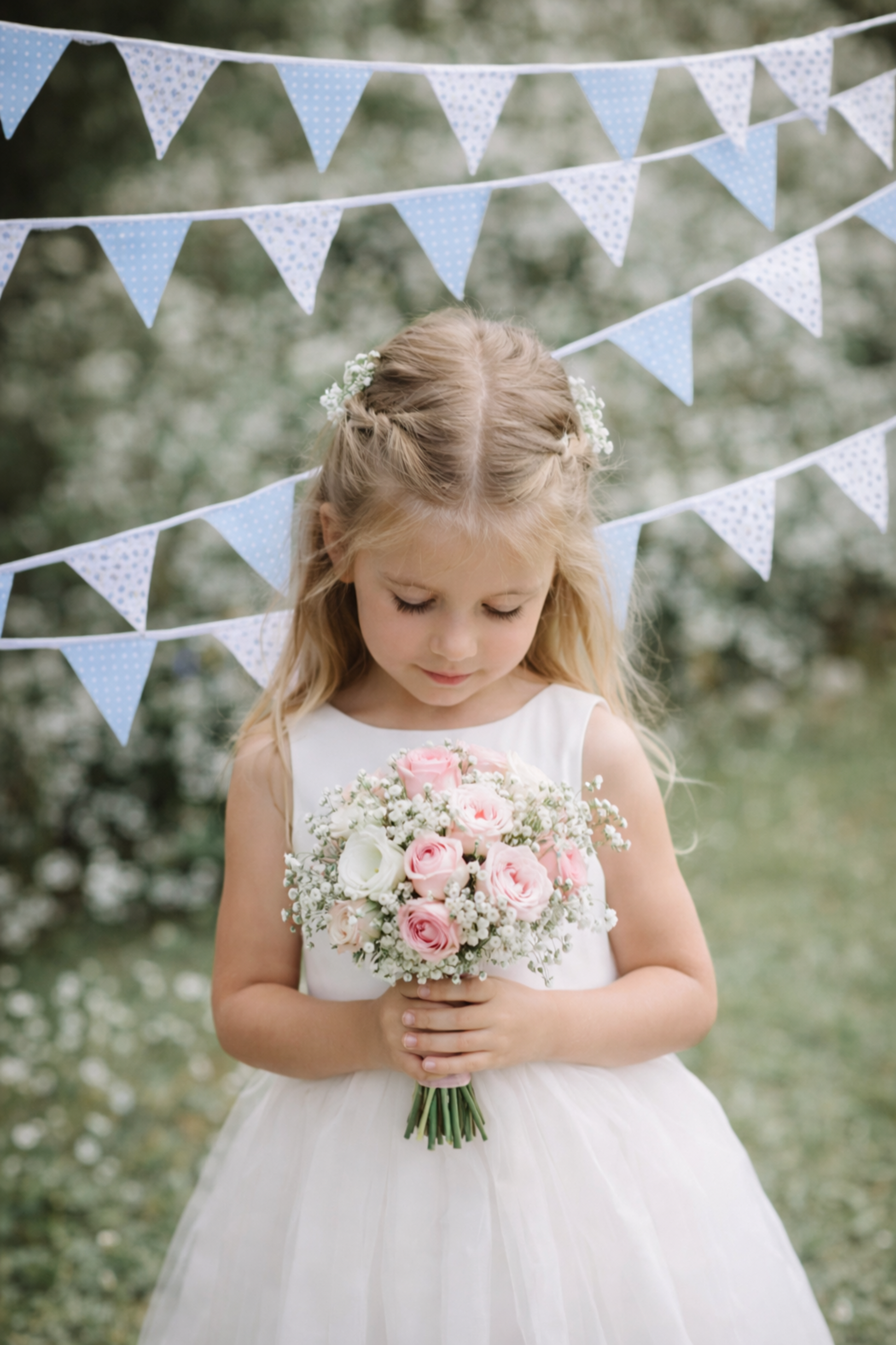 blue floral and spot bunting