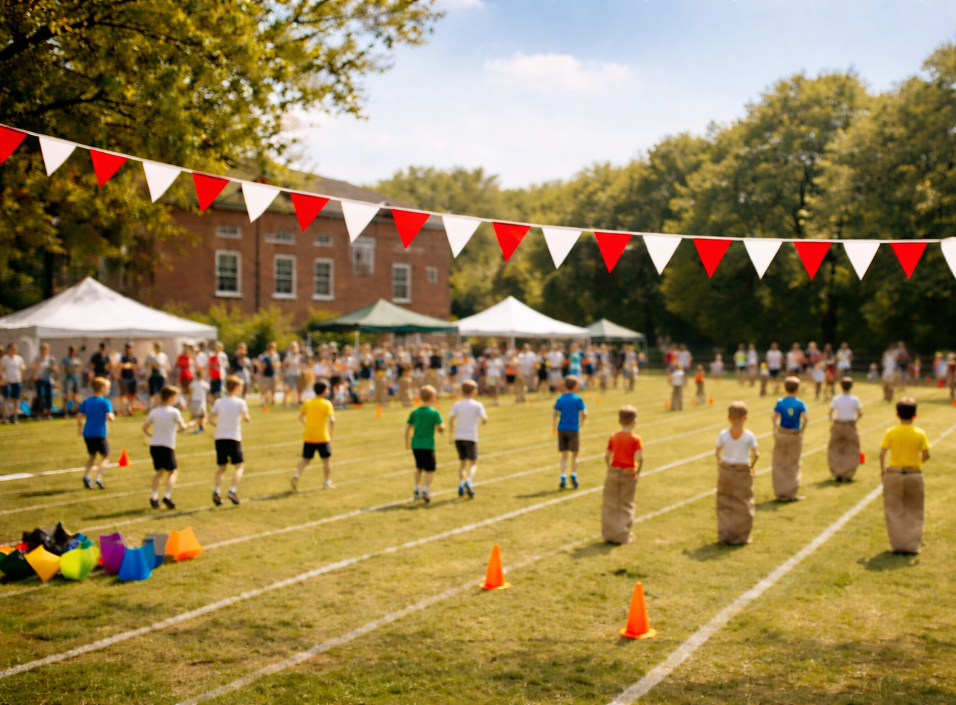red and white cotton bunting at a sports day 
