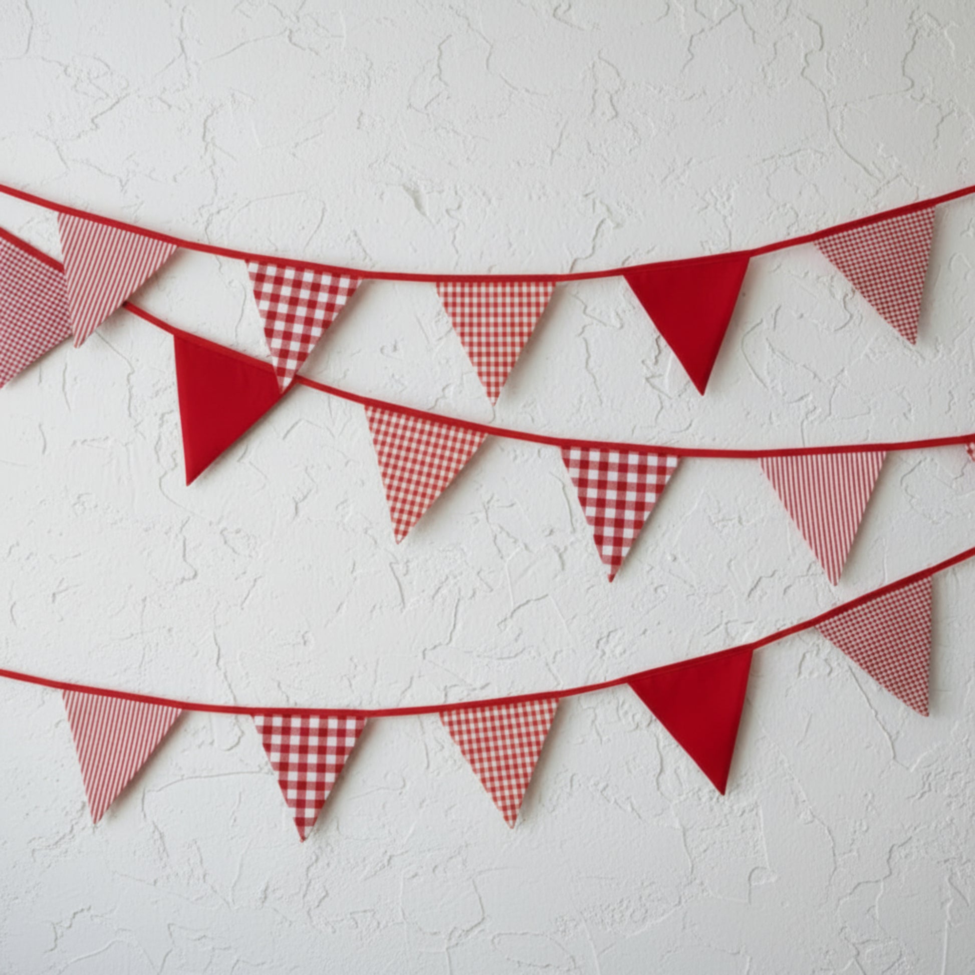 Red and white checkered bunting on a beige background