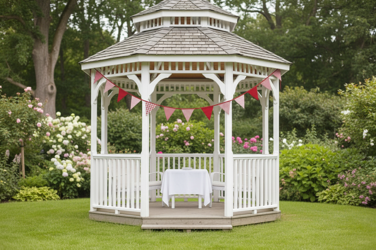 Red and white checkered banner with triangular flags